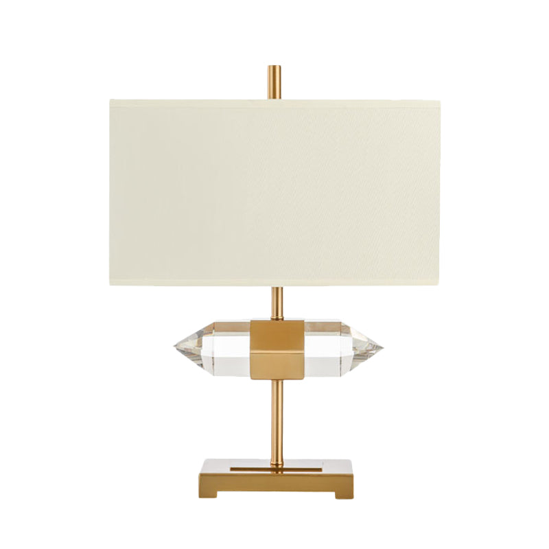 Golden Simplicity: 1-Light Table Lamp With Rectangle Fabric Shade And Crystal Prism Decor