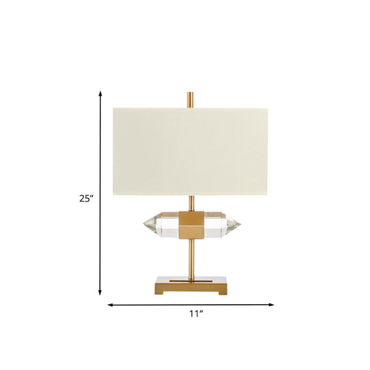 Golden Simplicity: 1-Light Table Lamp With Rectangle Fabric Shade And Crystal Prism Decor