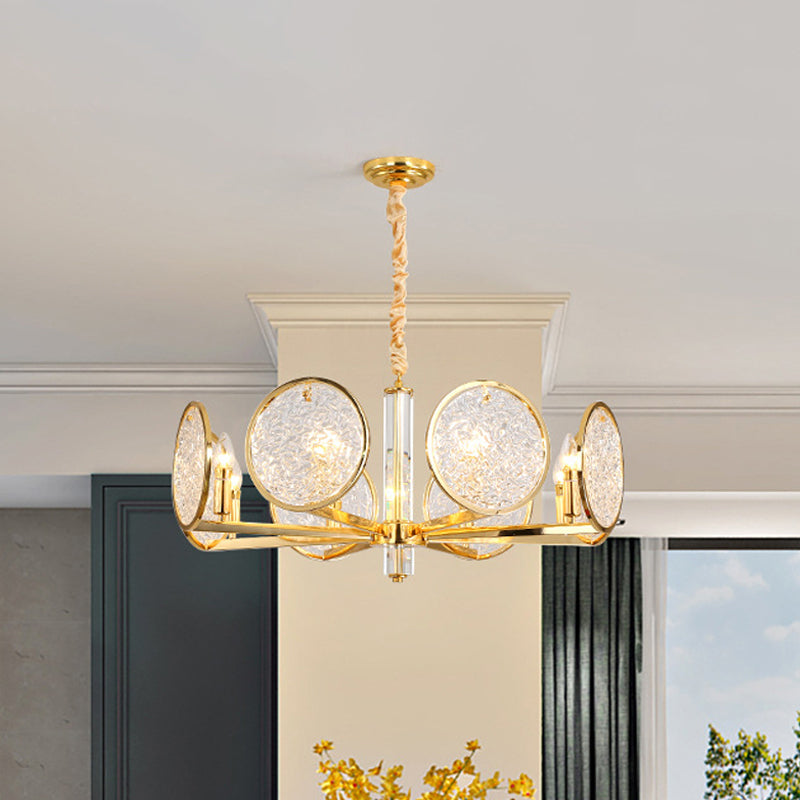 Gold Textured Glass Chandelier With 8 Heads For Dining Table