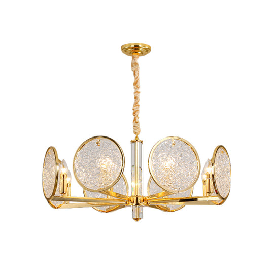 Gold Textured Glass Chandelier With 8 Heads For Dining Table