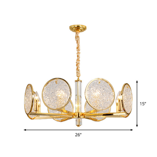 Postmodern 8-Head Gold Hanging Chandelier with Textured Glass - Ideal for Dining Table