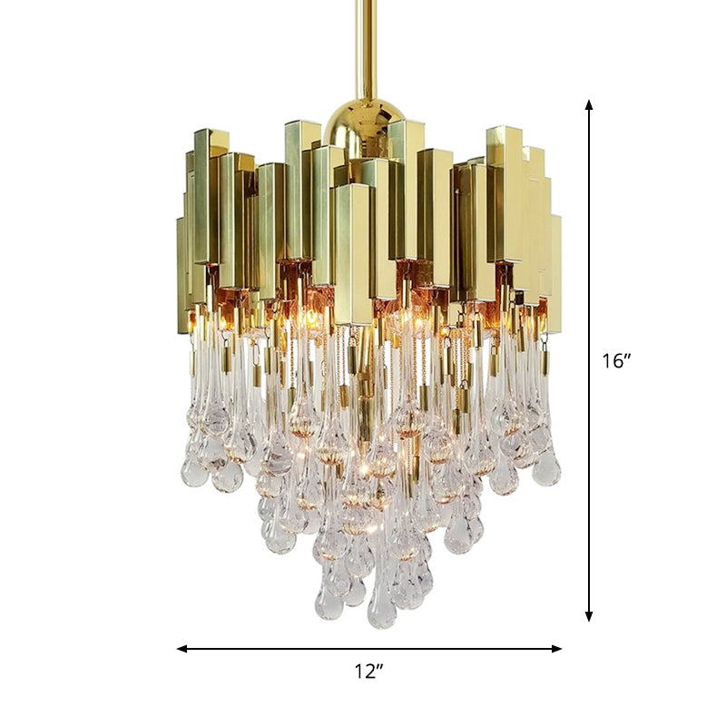 Contemporary Crystal Orb Gold Chandelier With Cascade Suspension 4 Lights