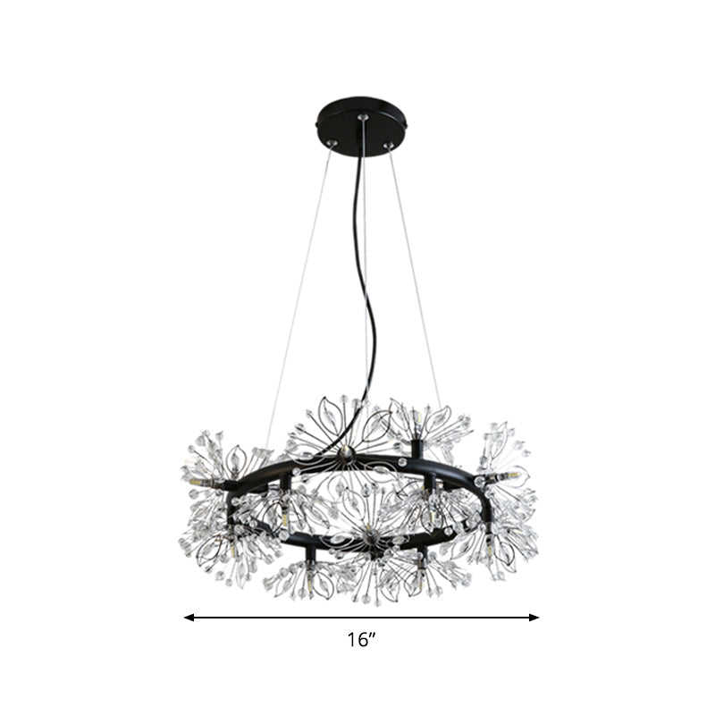 Stylish Black Chandelier With 18-Bulbs Modern Floral Crystal Bead Design - Hanging Lamp Kit