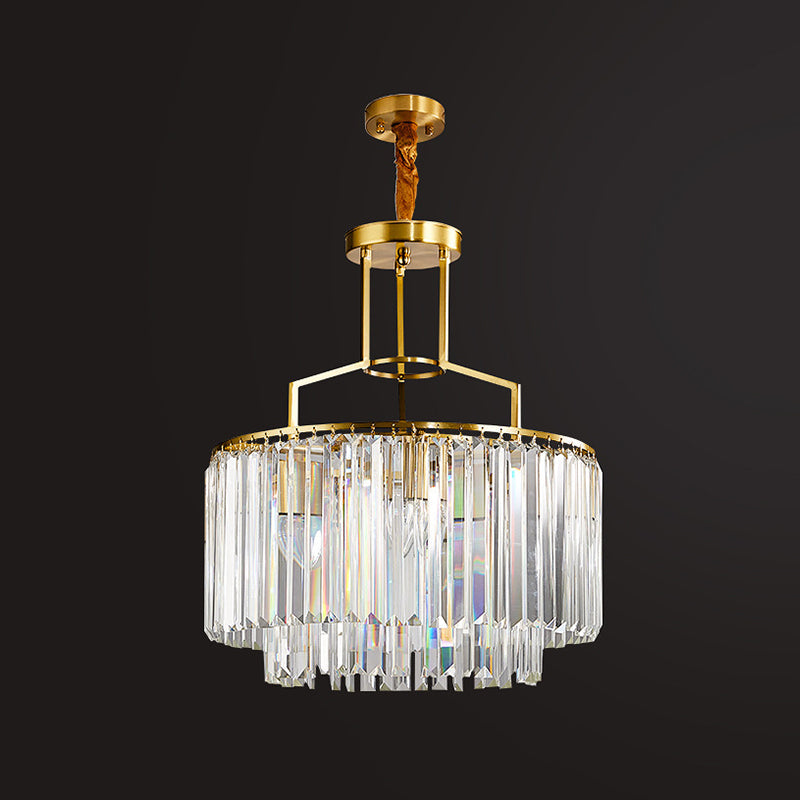 Prismatic Crystal Brass Chandelier - Modern 3-Bulb Hanging Light Fixture