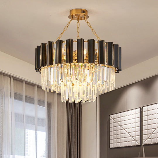 Modern 3-Tiered Crystal Prism Pendant Chandelier - 9-Light Black & Gold | Bedroom Accent