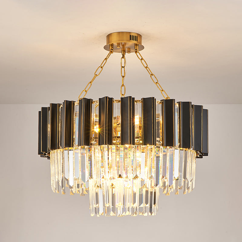 Modern 3-Tiered Crystal Prism Pendant Chandelier - 9-Light Black & Gold | Bedroom Accent