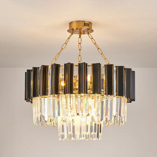 Modern 3-Tiered Crystal Prism Pendant Chandelier - 9-Light Black & Gold | Bedroom Accent