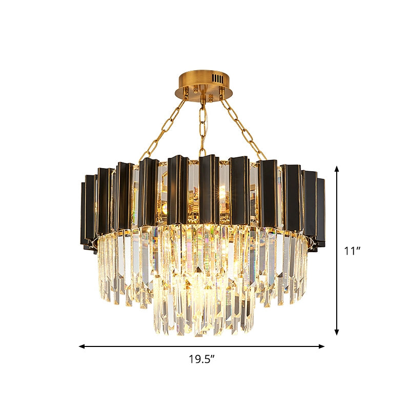 Modern 3-Tiered Crystal Prism Pendant Chandelier - 9-Light Black & Gold | Bedroom Accent