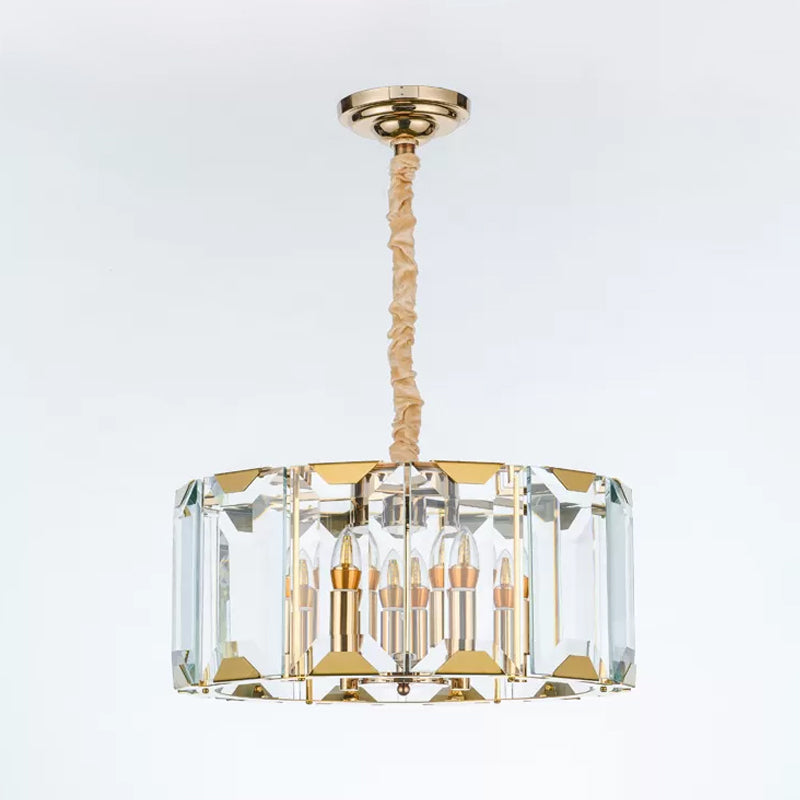 Modern Clear Crystal Drum Pendant Lamp - 6-Light Dining Room Chandelier