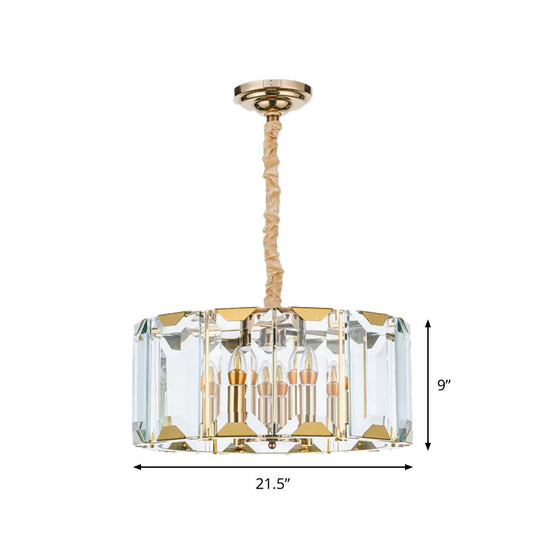 Modern Clear Crystal Drum Pendant Lamp - 6-Light Dining Room Chandelier