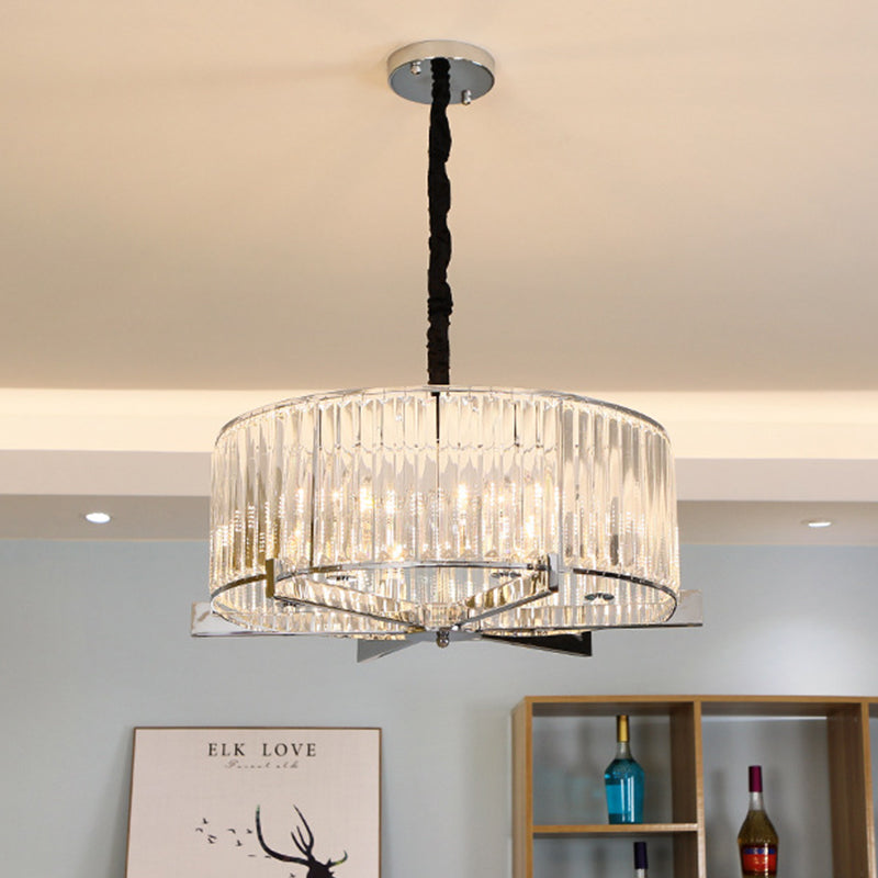 Drum Ceiling Chandelier - Modern 5/6-Head Crystal Suspension Light For Table