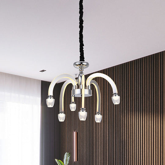 Stainless Steel Modern Drooping Chandelier for Dining Room - LED Hanging Light Kit