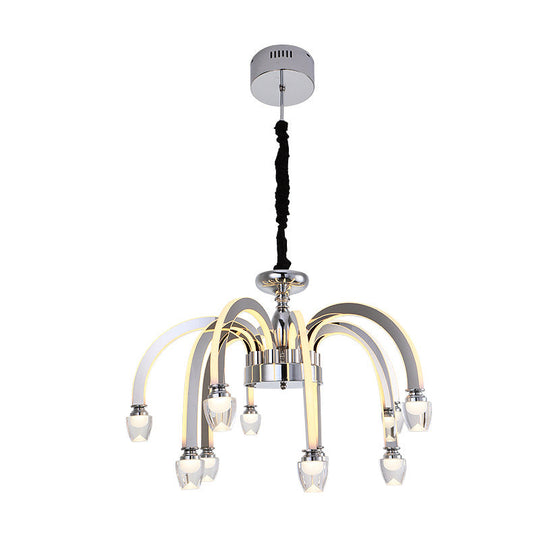 Chrome Led Chandelier - Stainless Steel Modern Design Dining Room Crystal Finial 21/27.5 Wide