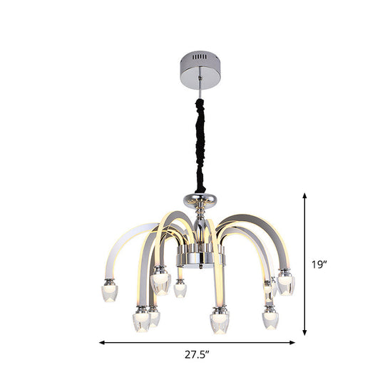 Chrome Led Chandelier - Stainless Steel Modern Design Dining Room Crystal Finial 21/27.5 Wide