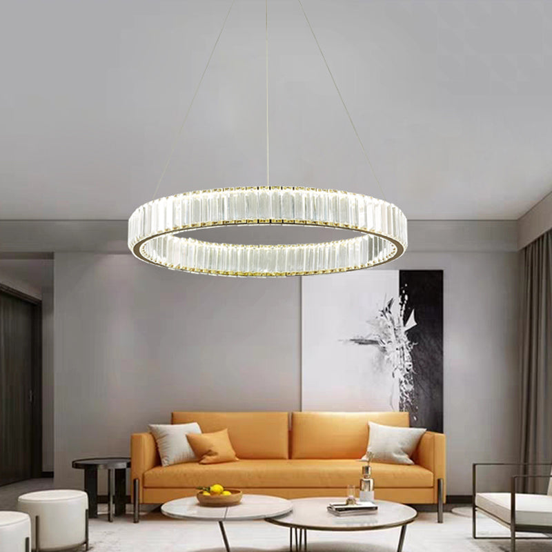 Sleek Silver Crystal LED Chandelier Pendant for Minimalistic Ribbed Bedroom Lamp, 16"/23.5" Dia