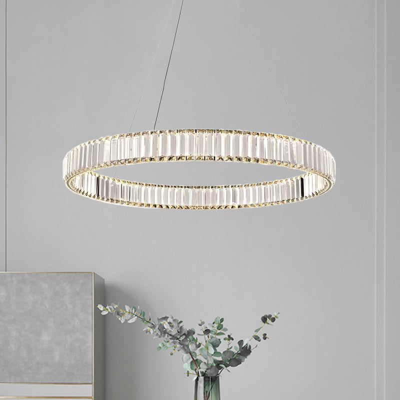 Sleek Silver Crystal LED Chandelier Pendant for Minimalistic Ribbed Bedroom Lamp, 16"/23.5" Dia