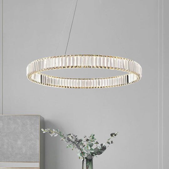 Sleek Silver Crystal LED Chandelier Pendant for Minimalistic Ribbed Bedroom Lamp, 16"/23.5" Dia