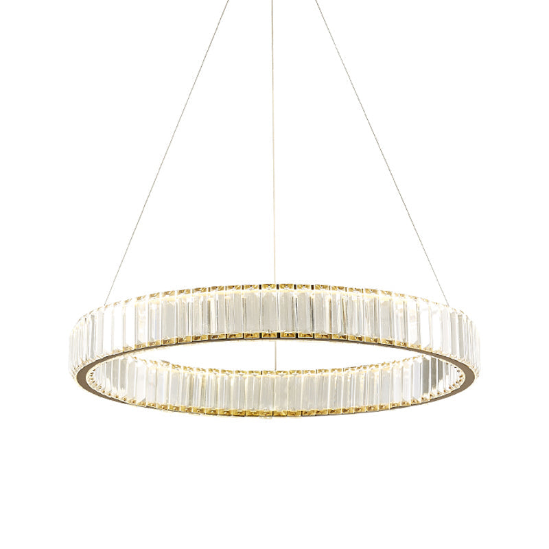 Sleek Silver Crystal LED Chandelier Pendant for Minimalistic Ribbed Bedroom Lamp, 16"/23.5" Dia