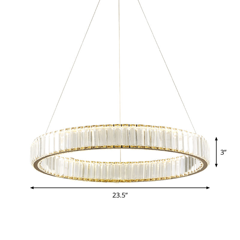 Sleek Silver Crystal LED Chandelier Pendant for Minimalistic Ribbed Bedroom Lamp, 16"/23.5" Dia