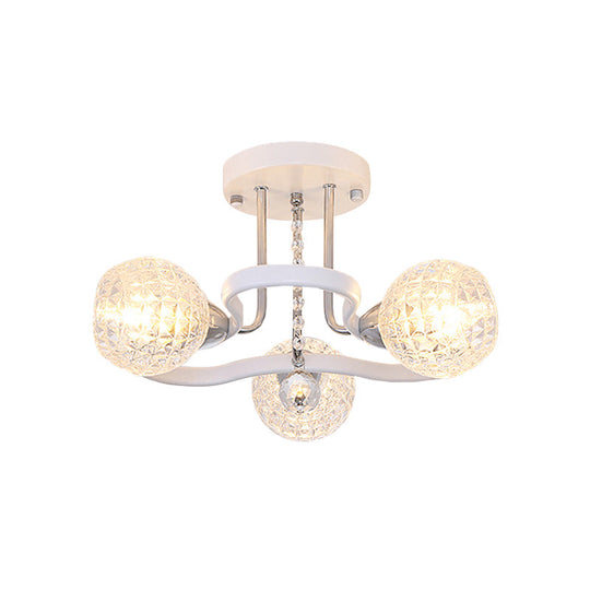 Sleek White Glass Ball Ceiling Light With Lattice Design - Semi Flush Mount 3/5 Lights Modern