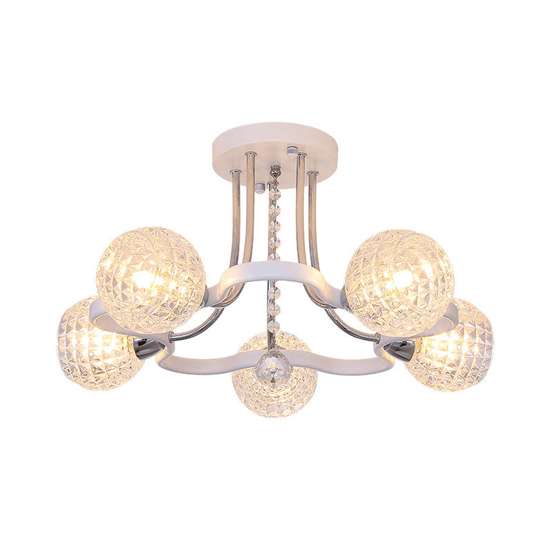 Sleek White Glass Ball Ceiling Light With Lattice Design - Semi Flush Mount 3/5 Lights Modern