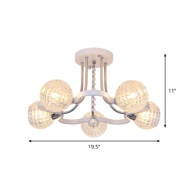 Sleek White Glass Ball Ceiling Light With Lattice Design - Semi Flush Mount 3/5 Lights Modern