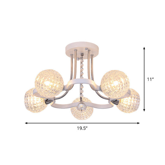 Sleek White Glass Ball Ceiling Light With Lattice Design - Semi Flush Mount 3/5 Lights Modern