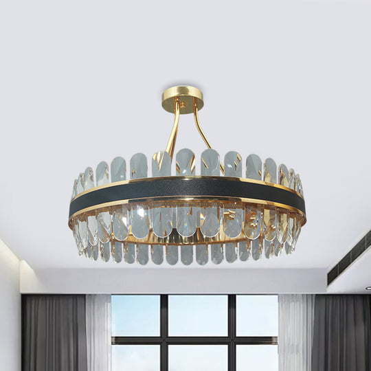 Postmodern Crystal Black and Gold LED Ceiling Mount Lamp for Circular Restaurants