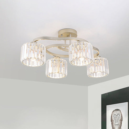 Modern Gold Crystal Shade Semi Flush Mount Ceiling Lamp for Dining Room (4/6-Bulb)