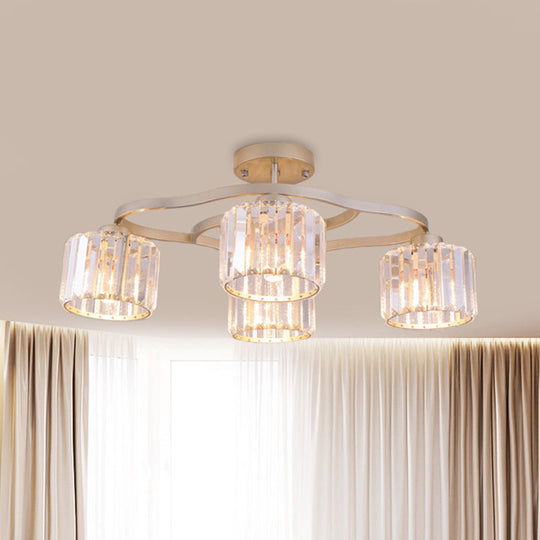 Modern Gold Crystal Shade Semi Flush Mount Ceiling Lamp for Dining Room (4/6-Bulb)