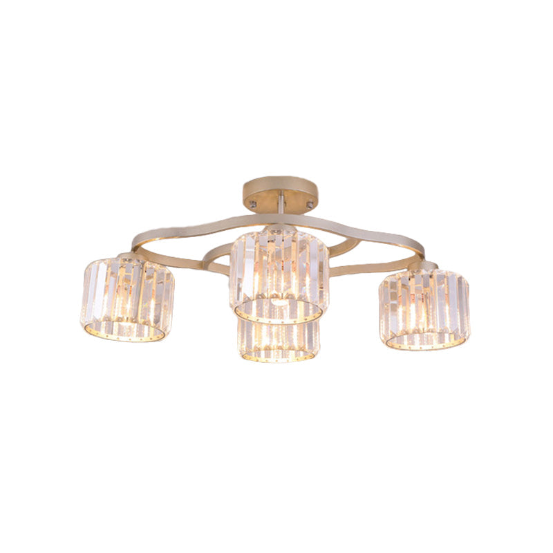 Modern Gold Crystal Shade Semi Flush Mount Ceiling Lamp for Dining Room (4/6-Bulb)