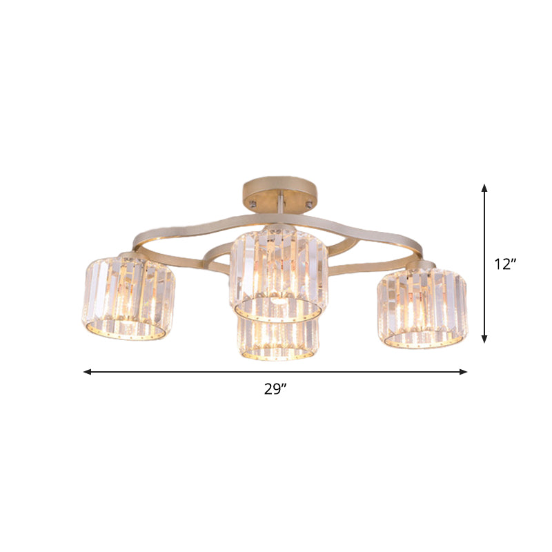 Modern Gold Crystal Shade Semi Flush Mount Ceiling Lamp for Dining Room (4/6-Bulb)