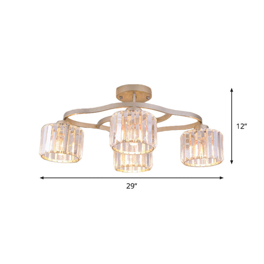 Modern Gold Crystal Shade Semi Flush Mount Ceiling Lamp for Dining Room (4/6-Bulb)