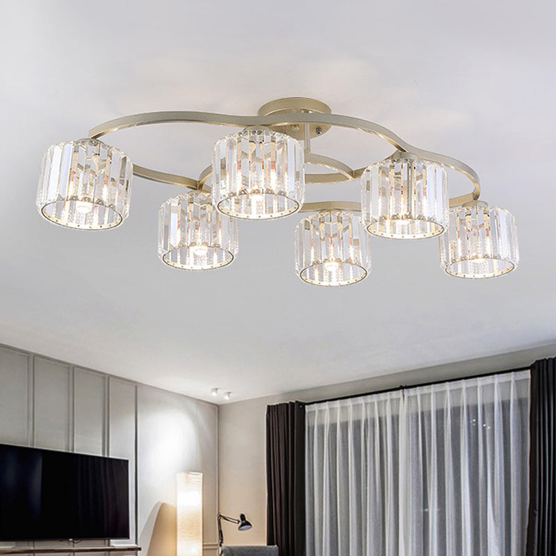 Modern Gold Crystal Shade Semi Flush Mount Ceiling Lamp for Dining Room (4/6-Bulb)