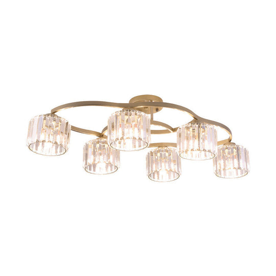 Modern Gold Crystal Shade Semi Flush Mount Ceiling Lamp for Dining Room (4/6-Bulb)