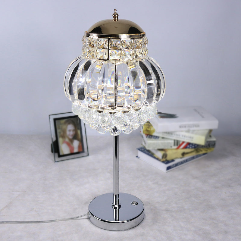 Led Chrome Crystal Globe Table Lamp With Dimmer - Modern Style Clear/Champagne Clear