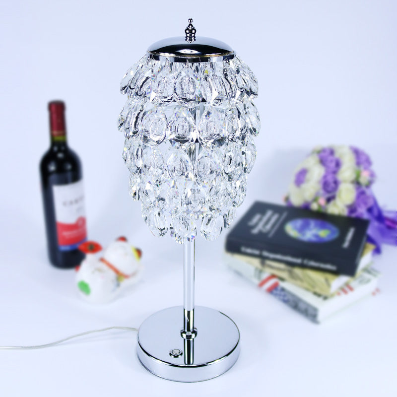 Modern Led Nightstand Light - Pipe Cone Design With Clear/Champagne Crystal Chrome Rod Stem Clear