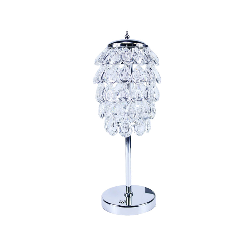 Modern Led Nightstand Light - Pipe Cone Design With Clear/Champagne Crystal Chrome Rod Stem