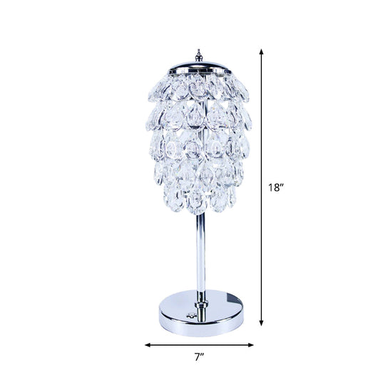 Modern Led Nightstand Light - Pipe Cone Design With Clear/Champagne Crystal Chrome Rod Stem