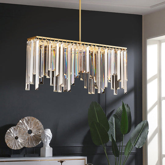 Led Island Light With Brass Finish & Crystal Flute Design - Stylish Hanging Lamp For Tables