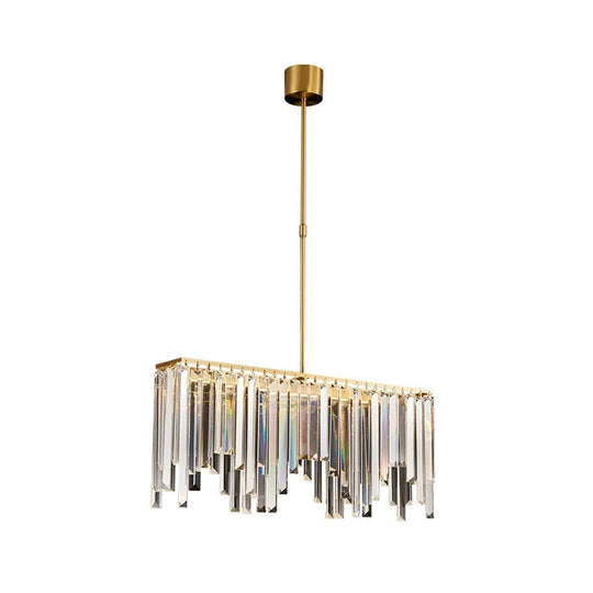 Led Island Light With Brass Finish & Crystal Flute Design - Stylish Hanging Lamp For Tables