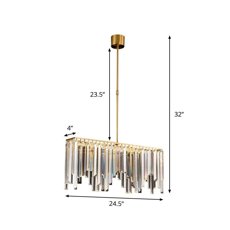 Led Island Light With Brass Finish & Crystal Flute Design - Stylish Hanging Lamp For Tables