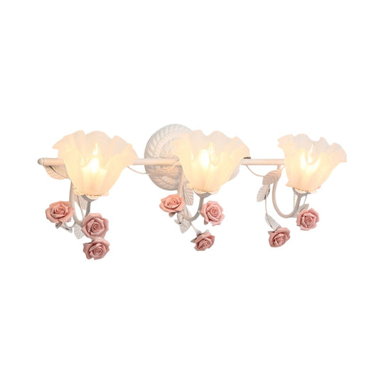 Ruffle Bathroom Wall Mount Light - American Flower Frosted Glass 2/3-Head Vanity Sconce Pink/Blue