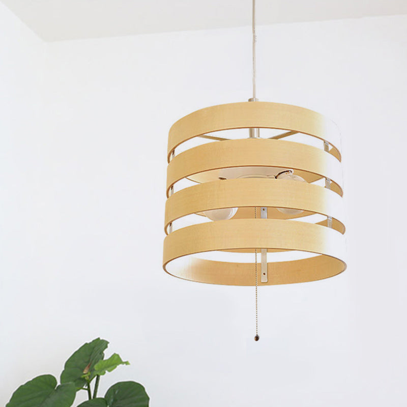 Nordic Minimalist 2 Bulbs Wood Pendant With Pull Chain Lighting