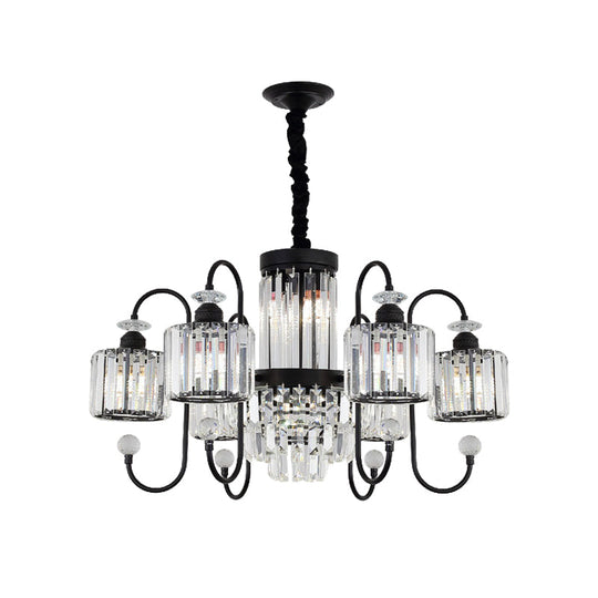 Modern Crystal Black Chandelier - 5/8 Cylindrical Heads - Suspension Light with Gooseneck Arm