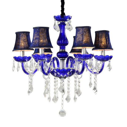 Blue Crystal Ceiling Chandelier - 6-Bulb Modern Candle/Bell Pendant Light with/without Fabric Shade