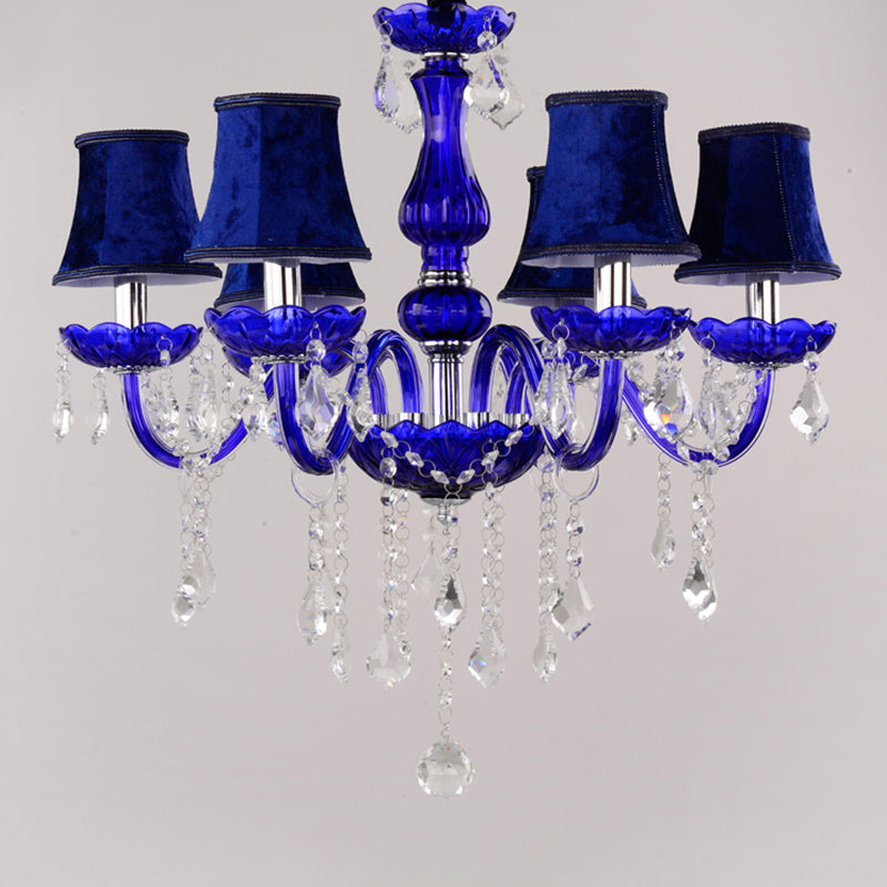 Blue Crystal Ceiling Chandelier - 6-Bulb Modern Candle/Bell Pendant Light with/without Fabric Shade