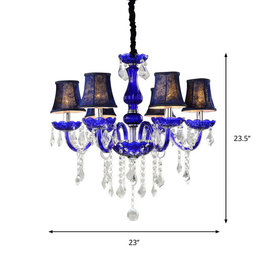 Blue Crystal Ceiling Chandelier - 6-Bulb Modern Candle/Bell Pendant Light with/without Fabric Shade