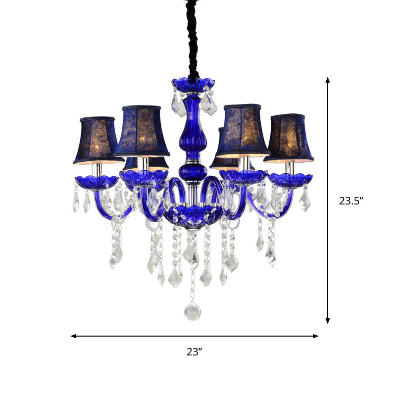 Modern Blue Crystal Chandelier With 6 Bulbs Candle/Bell Design And Optional Fabric Shade