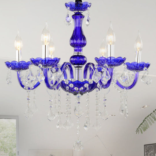 Blue Crystal Ceiling Chandelier - 6-Bulb Modern Candle/Bell Pendant Light with/without Fabric Shade